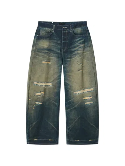 Five Cm Distressed-jeans Mit Tragefalten In Blau