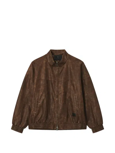 Five Cm Distressed-effect Zip-up Jacket In Brown