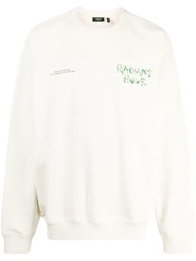 Five Cm Embroidered-slogan Cotton Sweatshirt In Neutrals
