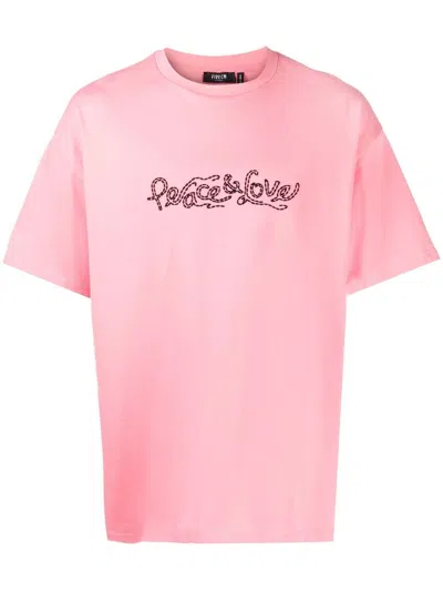 Five Cm Embroidered-slogan Short-sleeve T-shirt In Pink