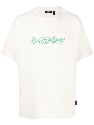 Five Cm Embroidered-slogan Short-sleeve T-shirt In White