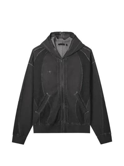 Five Cm Faded-effect Panelled Hoodie In Grey