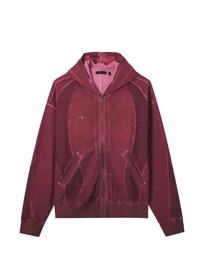 Five Cm Faded-effect Panelled Hoodie In Red