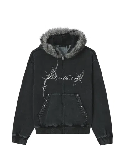 Five Cm Faux-fur Trim Zip-up Hoodie In Black