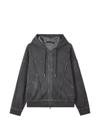 Five Cm Frayed Zip Hoodie In Gray
