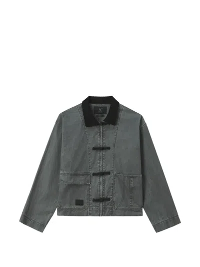 Five Cm Frog-fastening Corduroy-collar Jacket In Gray