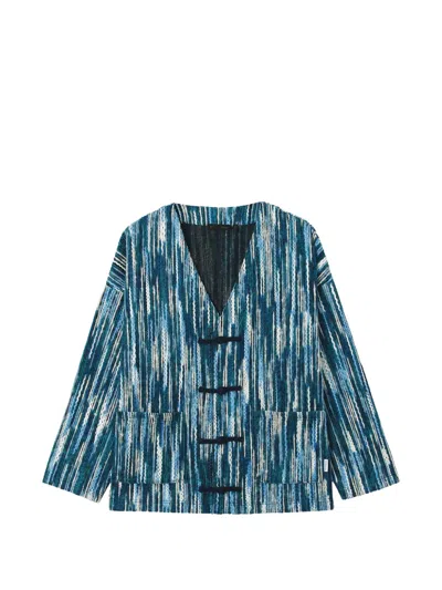 Five Cm Frog-fastening Melange-effect Cardigan In Blue