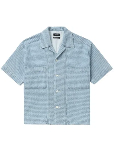 Five Cm Geometric-print Cotton Shirt In 蓝色