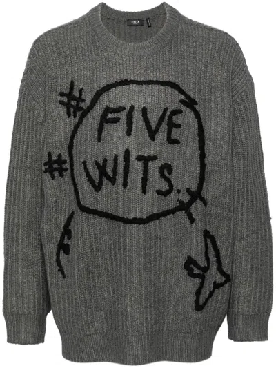 Five Cm Graphic-print Long-sleeved Jumper In 灰色