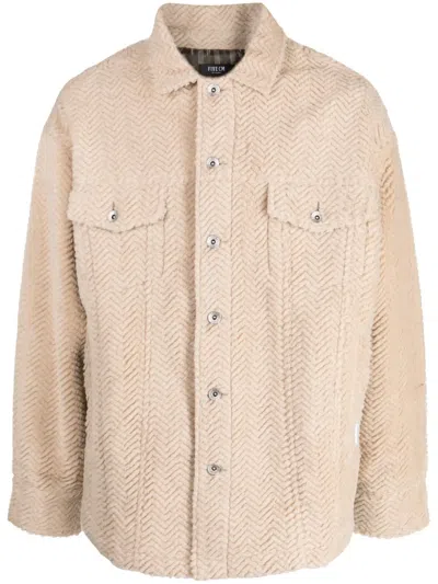 Five Cm Herringbone Textured-finish Shirt Jacket In Braun