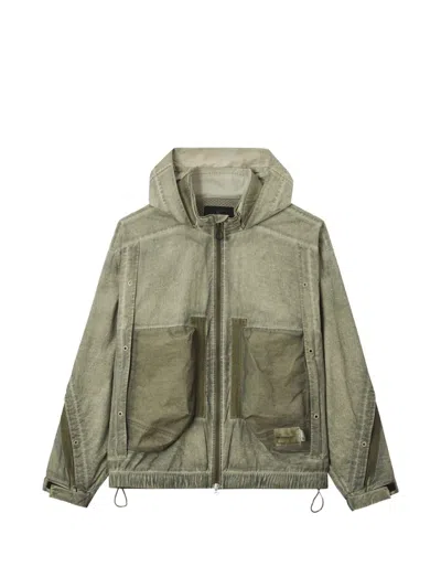 Five Cm Hooded Panelled Lightweight Jacket In Green