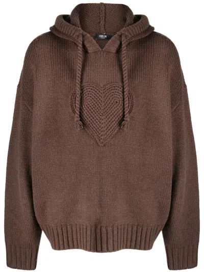 Five Cm Knitted-construction Drawstring Hoodie In Brown