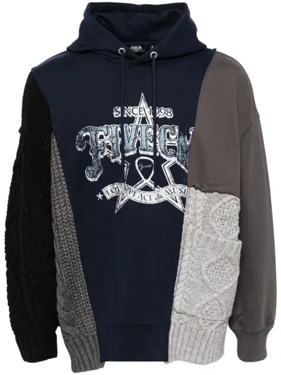 Five Cm Knitted-panel Hoodie In 蓝色