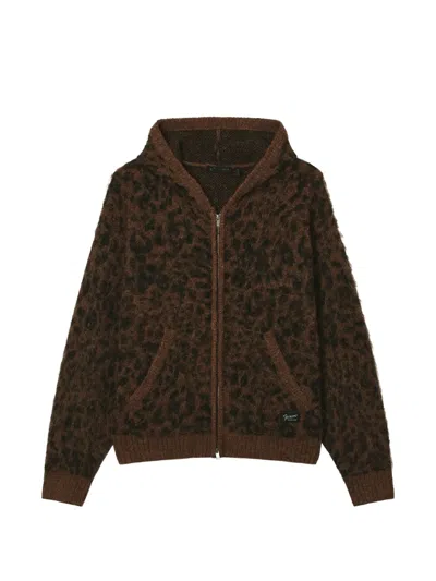 Five Cm Leopard-pattern Zip-up Hoodie In Brown