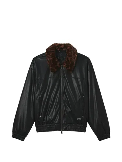 Five Cm Leopard-print-collar Jacket In Black