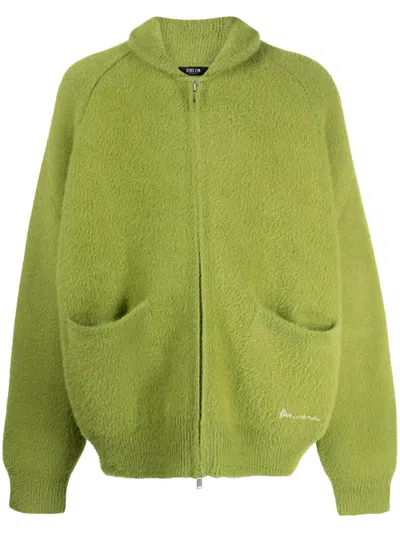 Five Cm Logo-embroidered Brushed Cardigan In Green