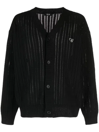 Five Cm Logo-embroidered Knitted Cardigan In Black