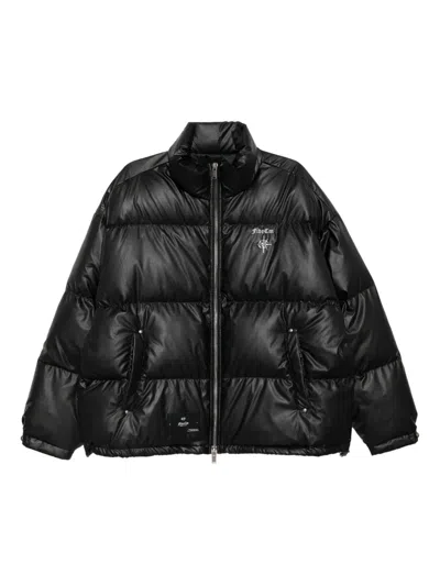 Five Cm Logo Faux-leather Puffer Jacket In Black