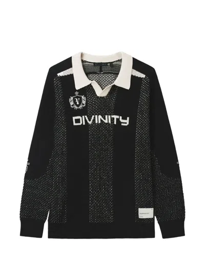 Five Cm Logo-intarsia Open-collar Sweater In Black