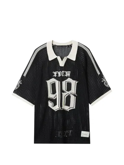 Five Cm Number-motif Open-knit T-shirt In Black