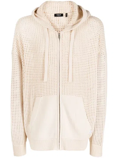 Five Cm Open-knit Drawstring Hoodie In Neutrals
