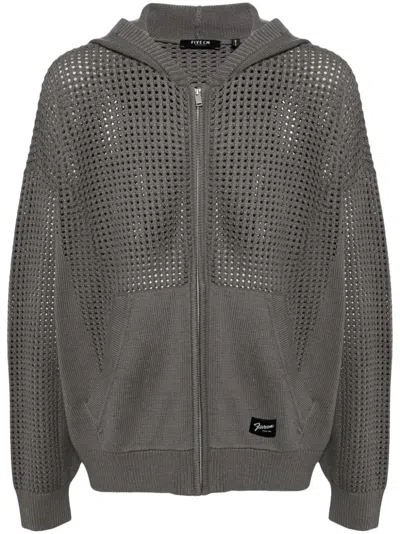 Five Cm Open-knitted Hooded Cardigan In Grey