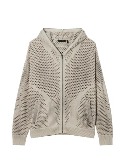 Five Cm Open-knit Zip-up Hoodie In 그레이