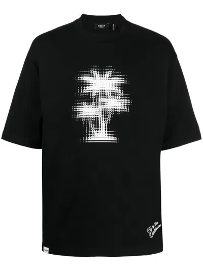 Five Cm Palm Tree-print Cotton T-shirt In Black