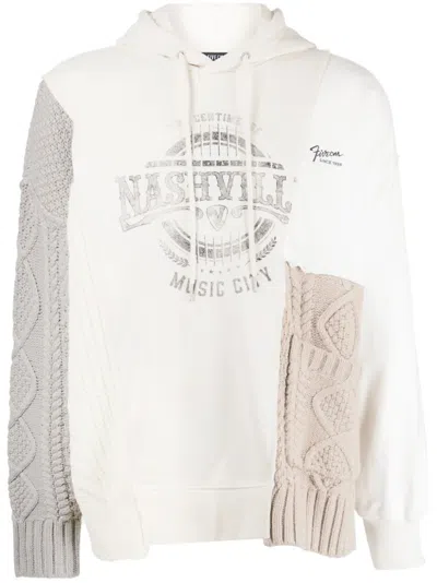 Five Cm Patchwork Drawstring Hoodie In White