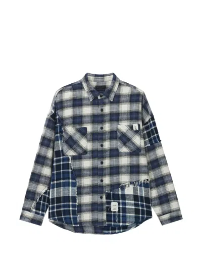 Five Cm Patchwork Frayed Shirt In Blue