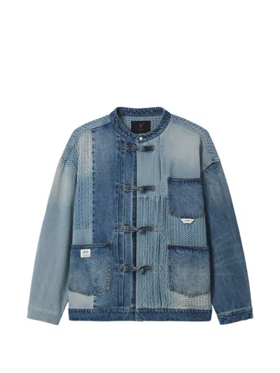 Five Cm Patchwork Knot-fastening Cotton Jacket In Blue