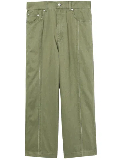 Five Cm Wide-leg Cotton Trousers In Green