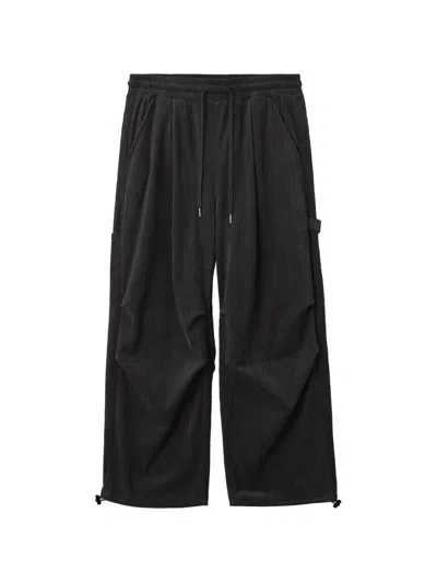 Five Cm Pleated Corduroy Trousers In Black