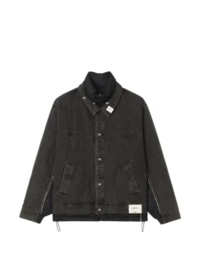 Five Cm Quilted Panelled Denim Jacket In Gray