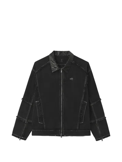 Five Cm Raw-edge Panelled Denim Jacket In Animal Print