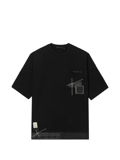 Five Cm Round-neck Patchwork T-shirt In Black