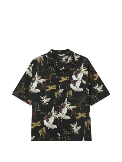 Five Cm Short-sleeve Patterned Shirt In Black