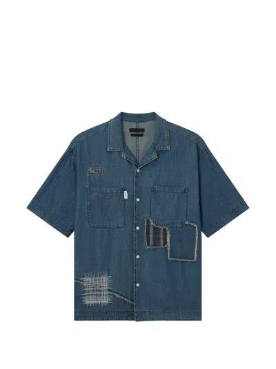Five Cm Short-sleeved Denim Shirt In Blue