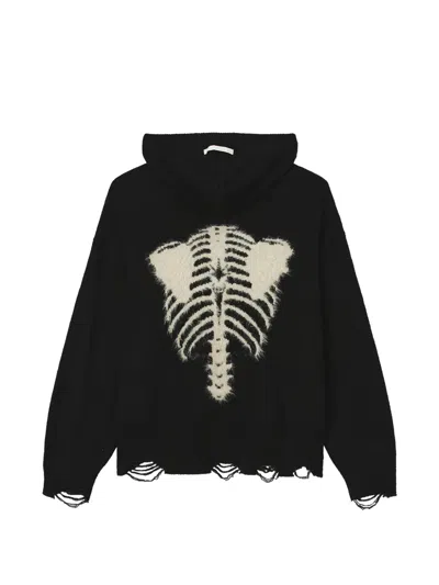Five Cm Skeleton-motif Distressed Hoodie In Black