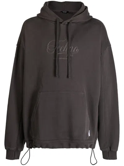 Five Cm Slogan-embroidered Cotton Hoodie In Grey