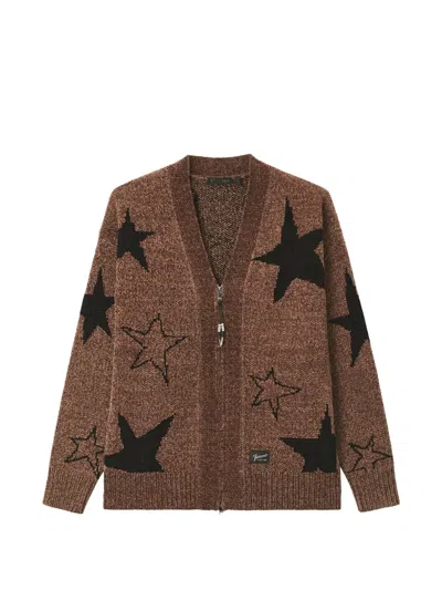 Five Cm Star-intarsia Zip-up Cardigan In Brown