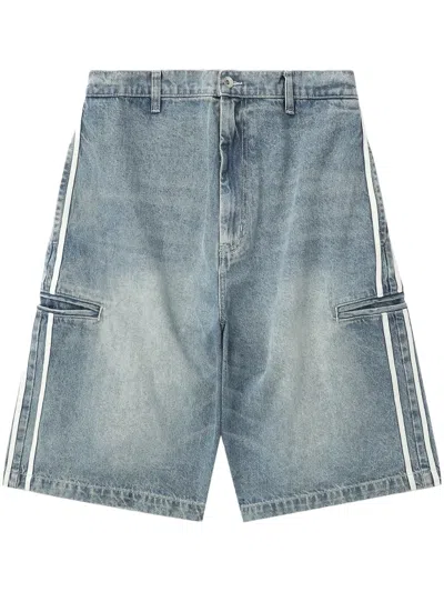Five Cm Stripe-detail Denim Shorts In Blue
