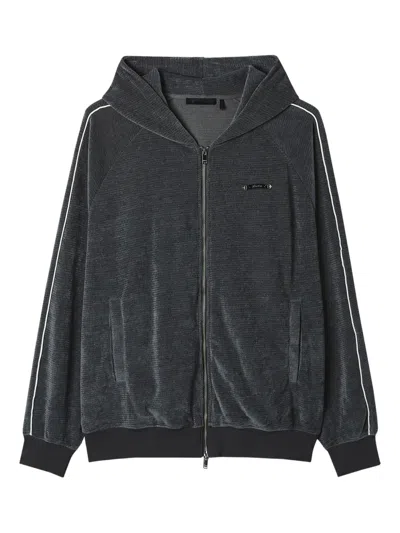 Five Cm Stripe-detail Zip-up Hoodie In Black