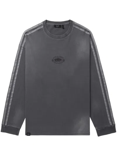 Five Cm Stripe-trim Long-sleeve T-shirt In Grey