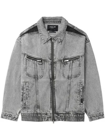 Five Cm Zip-up Denim Jacket In Grey