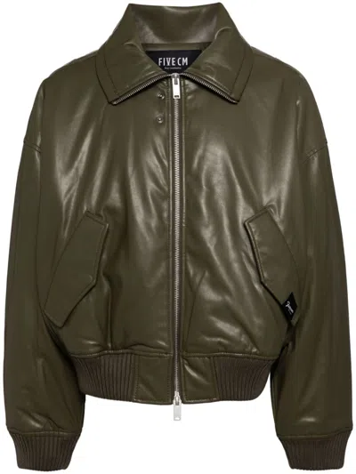 Five Cm Zipped Faux Leather Jacket In Green