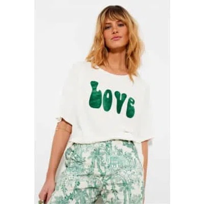 Five Jeans Off White And Green Love T Shirt