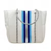 Five Love Women Courtside Large Tennis Racket Tote Bag In Silver And Blue Stripes In Multi