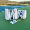 Five Love Women Courtside Small Pickleball Paddle Tote Bag In White With Blue And White Stripes In Multi