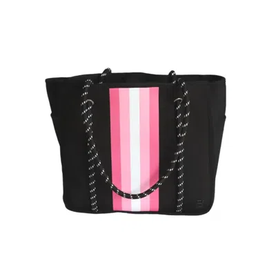 Five Love Women Courtside Small Tote Bag In Black With Pink And White Stripes